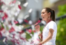 Claudia Sheinbaum speaking at a campaign rally