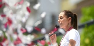 Claudia Sheinbaum speaking at a campaign rally