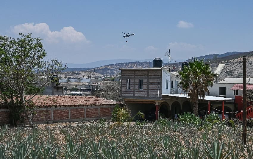 Rural area of Oaxaca with helicopter in the sky