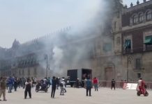 Protesters launched fireworks and rockets at Mexico's National Palace on Monday.