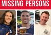 Missing persons poster with pictures of three men