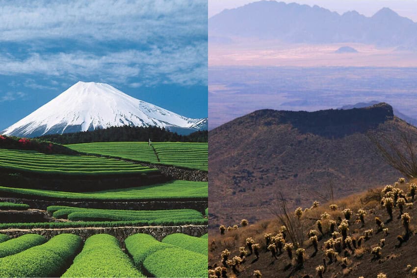 Mount Fuji and Pinacate desert