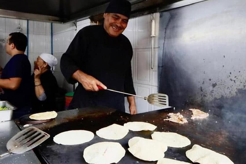 Chef Arturo Rivera Martinez at the grill at his Mexico City taqueria