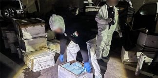 Mexican authorities remove fentanyl pills, methamphetamine and cocaine from a drug lab found in Culiacán, Sinaloa, in February.