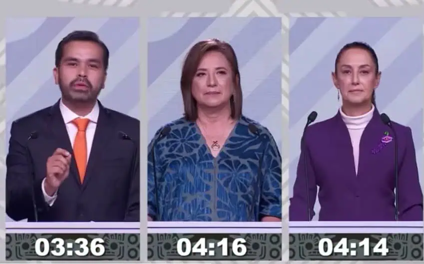 Three presidential candidates at third debate screen capture