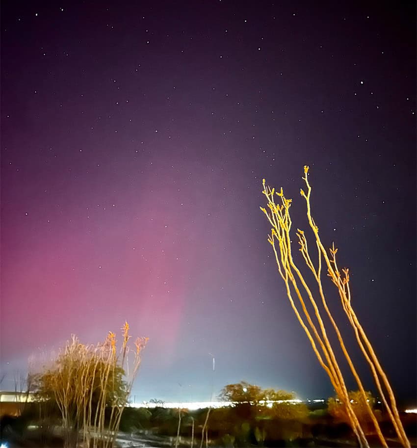 Auroras in Mexico were visible to the naked eye near Mexico's northern border. This photo was taken in Agua Prieta, Sonora