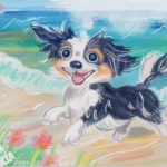 A painting of a running puppy