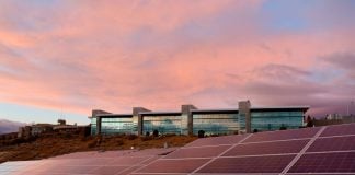 Photo of a solar panel during the sunset