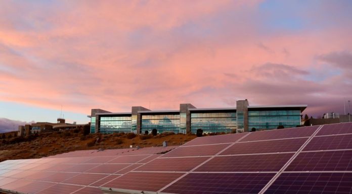 Photo of a solar panel during the sunset