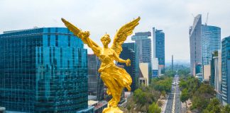 Aerial view of the angel of independence in Mexico City
