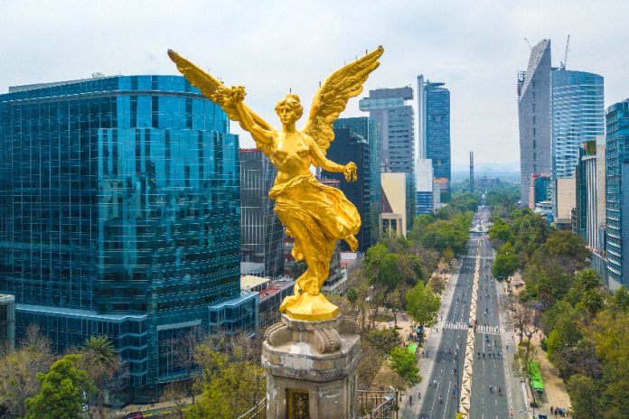 Aerial view of the angel of independence in Mexico City