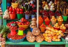 Fruits and vegetables at a market in Mexico