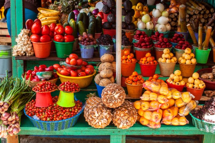 Fruits and vegetables at a market in Mexico