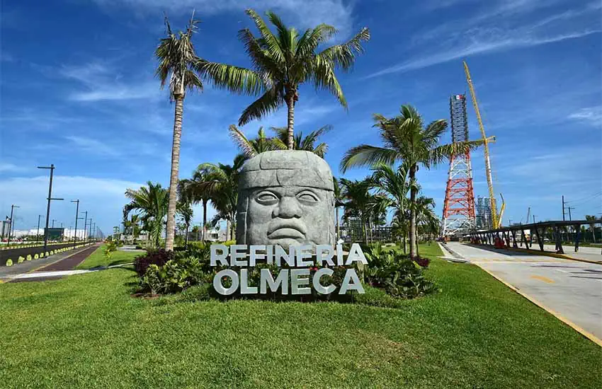 Olmeca Refinery entrance with Olmec head