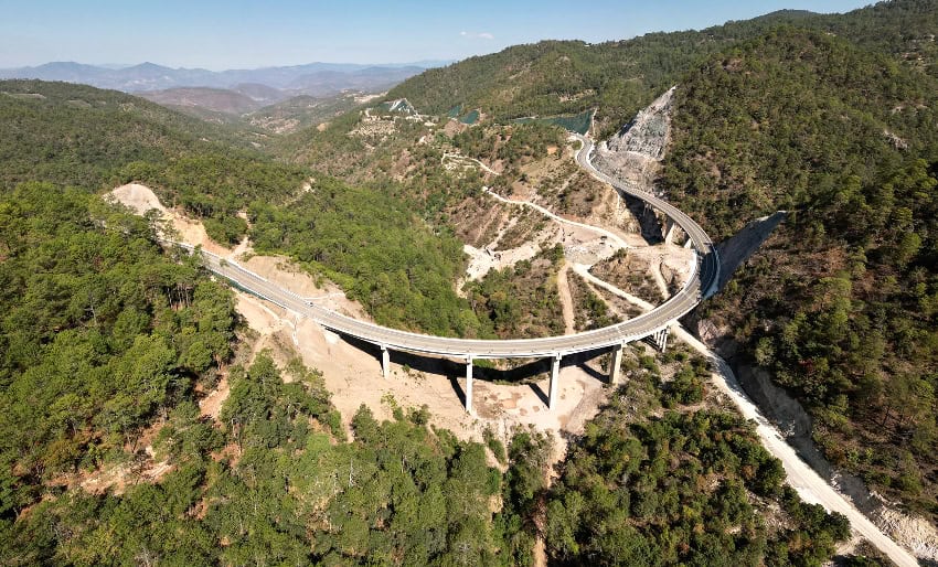 Aerial view of a highway in Oaxaca