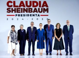 President-elect Claudia Sheinbaum with six newly announced cabinet members