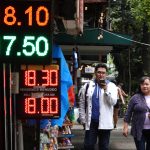 Posted currency exchange rates outside of a bank in Mexico in June 2024