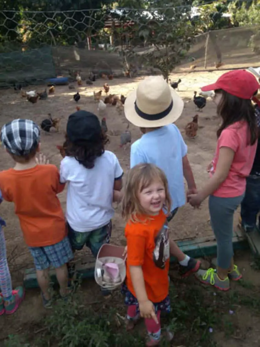 Author’s daughter on a tour of El Rancho organic farm with El Jardín school.