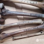 5 human bones, many of them femurs, in a cardboard box. They're among many ancient artifacts found on the island located in Lake Patzcuaro, Michoacan.