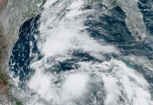 NOAA satellite imagery of low pressure system in Gulf of Mexico