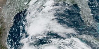 NOAA satellite imagery of low pressure system in Gulf of Mexico