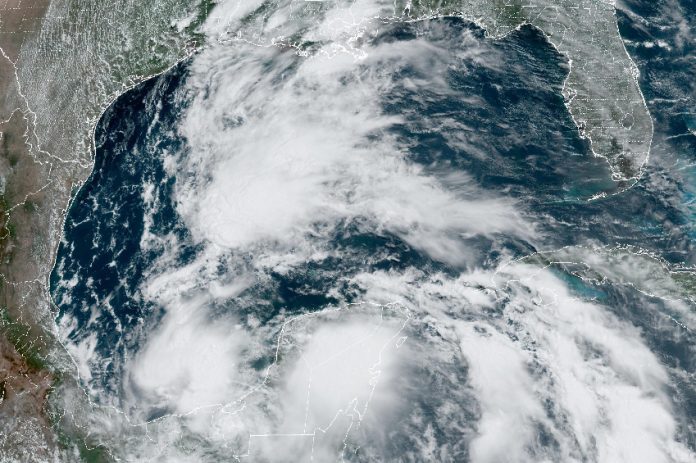 NOAA satellite imagery of low pressure system in Gulf of Mexico