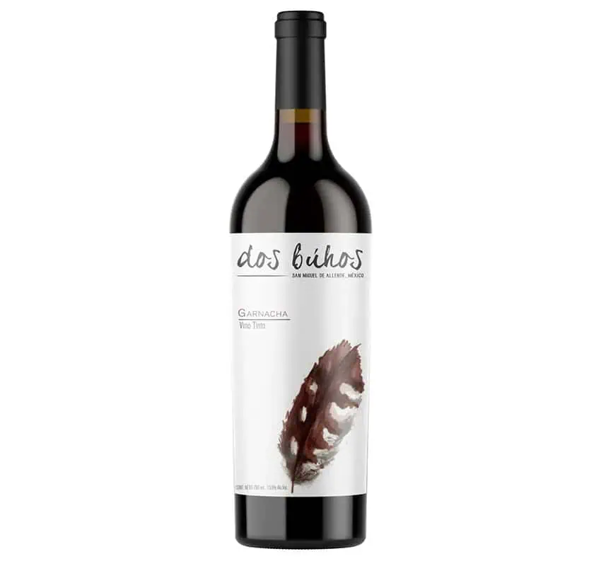 A bottle of Dos Buhos winery's Grenache wine