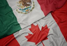 The flags of Canada and Mexico