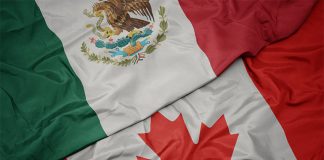The flags of Canada and Mexico
