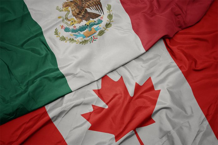 The flags of Canada and Mexico