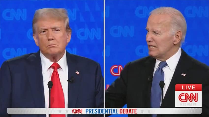 US President Biden and Trump on stage at the U.S. presidential debate.