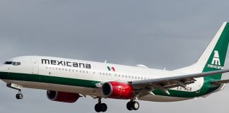Mexicana airlines jet in the air