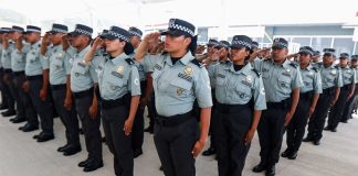 National Guard members salute during the inauguration of new facilities in Oaxaca on Sunday.