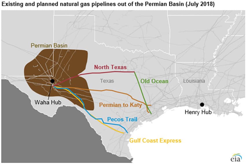 A map of the Permian Basin in Texas, a major source of LNG.