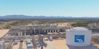 A model of Saguaro Energía, Mexico Pacific's planned natural gas liquefaction plant.