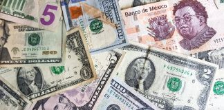 Peso and dollar bills