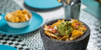 Guacamole in a molcajete