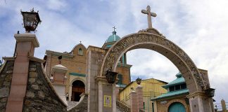 Front view of the Iglesia del Santo Cristo del Ojo de Agua in Ojo de Agua, Saltillo, Coahuila, Mexico, which is now a magical neighborhood