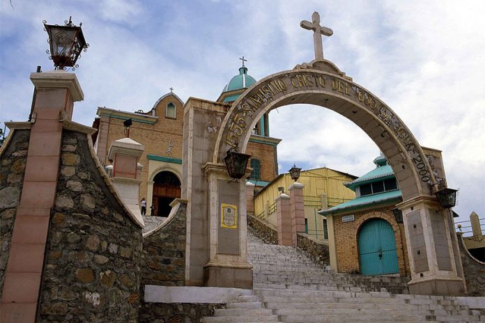 Front view of the Iglesia del Santo Cristo del Ojo de Agua in Ojo de Agua, Saltillo, Coahuila, Mexico, which is now a magical neighborhood