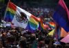 A flag flies at the 2024 Mexico City pride parade