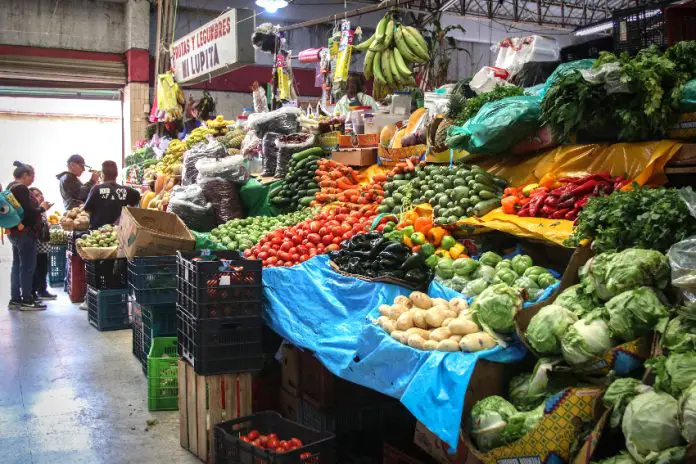 Fruits and vegetables at a market