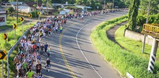 A view of the 1,000-person migrant caravan traveling north from Chiapas, Mexico