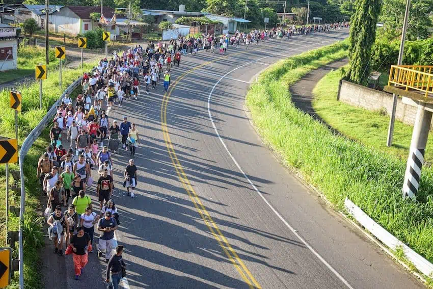 A view of the 1,000-person migrant caravan traveling north from Chiapas, Mexico