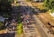A migrant caravan arriving in Tapachula, Chiapas on Sunday