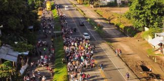A migrant caravan arriving in Tapachula, Chiapas on Sunday
