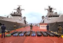 Bricks of cocaine seized by the Mexican navy off the coast of Acapulco