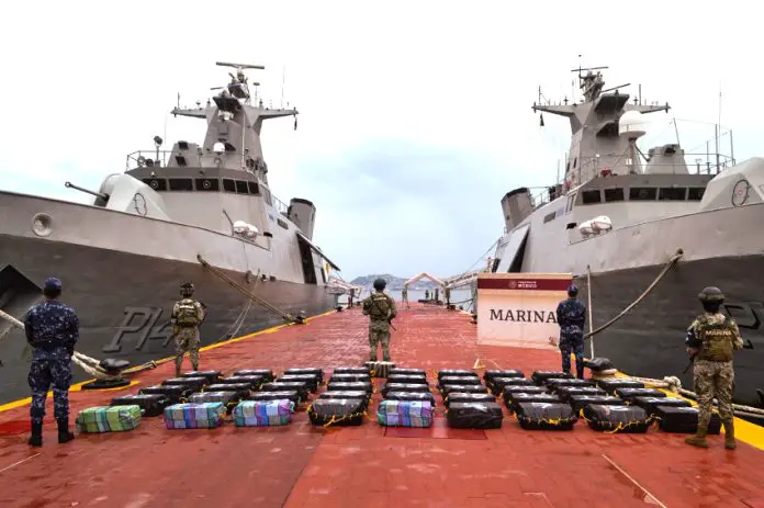 Bricks of cocaine seized by the Mexican navy off the coast of Acapulco