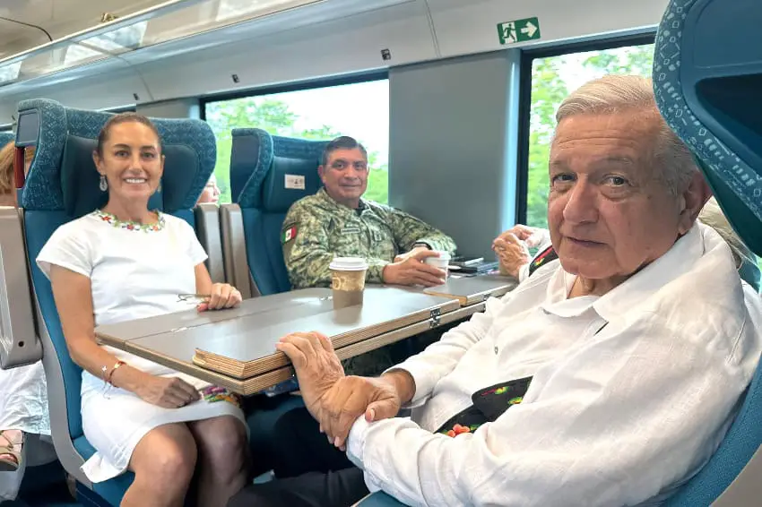 Claudia Sheinbaum and Andrés Manuel López Obrador on the Maya Train