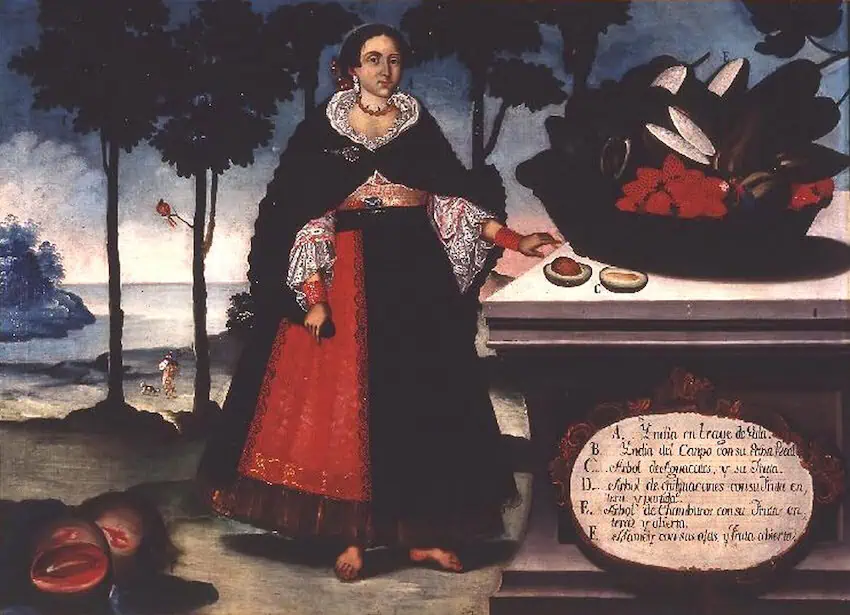 Spanish colonial woman with an avocado