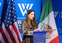 Lila Abed, director of the Mexico Institute and expert in Mexico-U.S. relations, speaks on stage at a Wilson Center event.